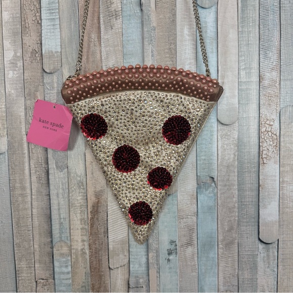 New Kate Spade Slice Pizza Crossbody 3D Purse Bag Beaded Sequined Novelty Clutch - Picture 2 of 13